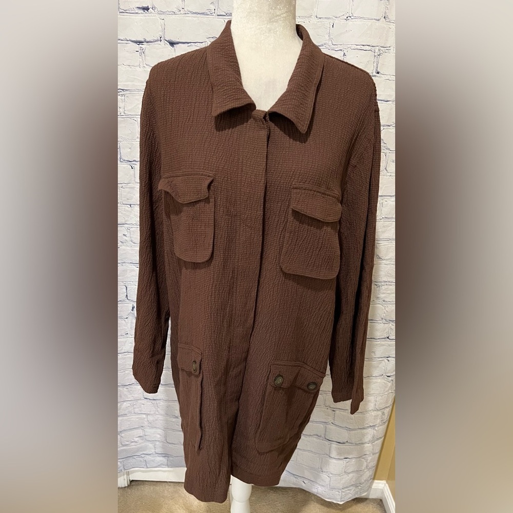 J. Jill Oversized  Long Button Down Brown Top Blazer Or Shirt Dress NWT XL